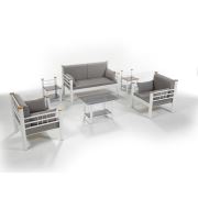 Unimet Kappis Dk Metal Bahçe Mobilyası 2+1+1 Beyaz (Sehpalar Dahil) Füme