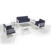 Unimet Kappis Dk Metal Bahçe Mobilyası 2+1+1 Beyaz (Sehpalar Dahil) Lacivert