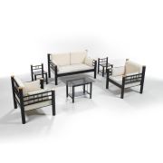 Unimet Kappis Dk Metal Bahçe Mobilyası 2+1+1 Siyah (Sehpalar Dahil) Bej