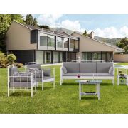 Unimet Hatkus Dk Metal Bahçe Mobilyası 3+1+1 Beyaz (Sehpalar Dahil) Füme