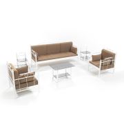Unimet Hatkus Dk Metal Bahçe Mobilyası 3+1+1 Beyaz (Sehpalar Dahil) Kahverengi