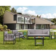 Unimet Hatkus Dk Metal Bahçe Mobilyası 3+1+1 Siyah (Sehpalar Dahil) Füme