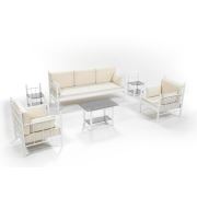 Unimet Lalas Dk Metal Bahçe Mobilyası 3+1+1 Beyaz (Sehpalar Dahil) Bej