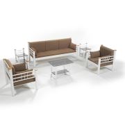 Unimet Kappis Dk Metal Bahçe Mobilyası 3+1+1 Beyaz (Sehpalar Dahil) Kahverengi
