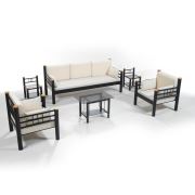 Unimet Kappis Dk Metal Bahçe Mobilyası 3+1+1 Siyah (Sehpalar Dahil) Bej