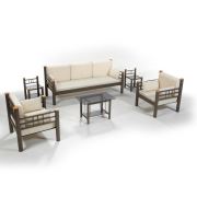 Unimet Kappis Dk Metal Bahçe Mobilyası 3+1+1 Kahverengi (Sehpalar Dahil) Bej
