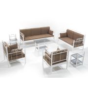 Unimet Hatkus Dk Metal Bahçe Mobilyası 3+2+1+1 Beyaz (Sehpalar Dahil) Kahverengi