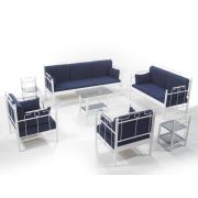Unimet Hatkus Dk Metal Bahçe Mobilyası 3+2+1+1 Beyaz (Sehpalar Dahil) Lacivert