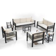 Unimet Kappis Dk Metal Bahçe Mobilyası 3+2+1+1 Siyah (Sehpalar Dahil) Bej