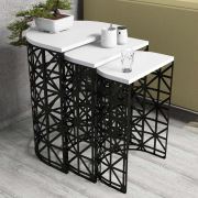 Variant Stil Metal Ferforje 3Lü Zigon Sehpa - Beyaz