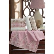 Viaden 50x90 cm 6'lı Kadife Güpürlü Çeyizlik Havlu Dantel Ters Kalp