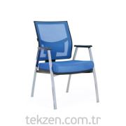Zen Home MRS 126 Mavi File Misafir Koltuğu Plastik Sabit Kol Ayak Krom Ayak