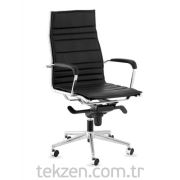 Zen Home AN 521 Siyah Müdür Koltuğu Suni Deri Krom Kol Krom Ayak Mekanizmalı