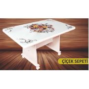 Tekzen Home Mdf Tekerlekli Cam Orta Sehpa Çiçek Sepeti