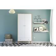 Zenio Elegant Saten Beyaz - Keçe Rengi 2 Kapak 1 Çekmeceli Gardırop