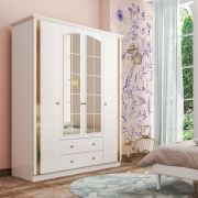 Zenio Rose Gold Beyaz 4 Kapak 2 Çekmeceli Gardırop