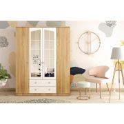 Zenio Rose Safir Meşe 4 Kapak 2 Çekmeceli Gardırop - Zn-3
