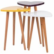 Zigzag Kalp 3'lü Zigon Sehpa 34 cm - Beyaz-Mor-Sarı