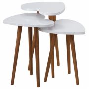 Zigzag Kalp 3'lü Zigon Sehpa 34 cm - Beyaz-Beyaz-Beyaz