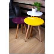 Zigzag Yuvarlak 3'lü Zigon Sehpa 34 cm - Beyaz-Mor-Sarı
