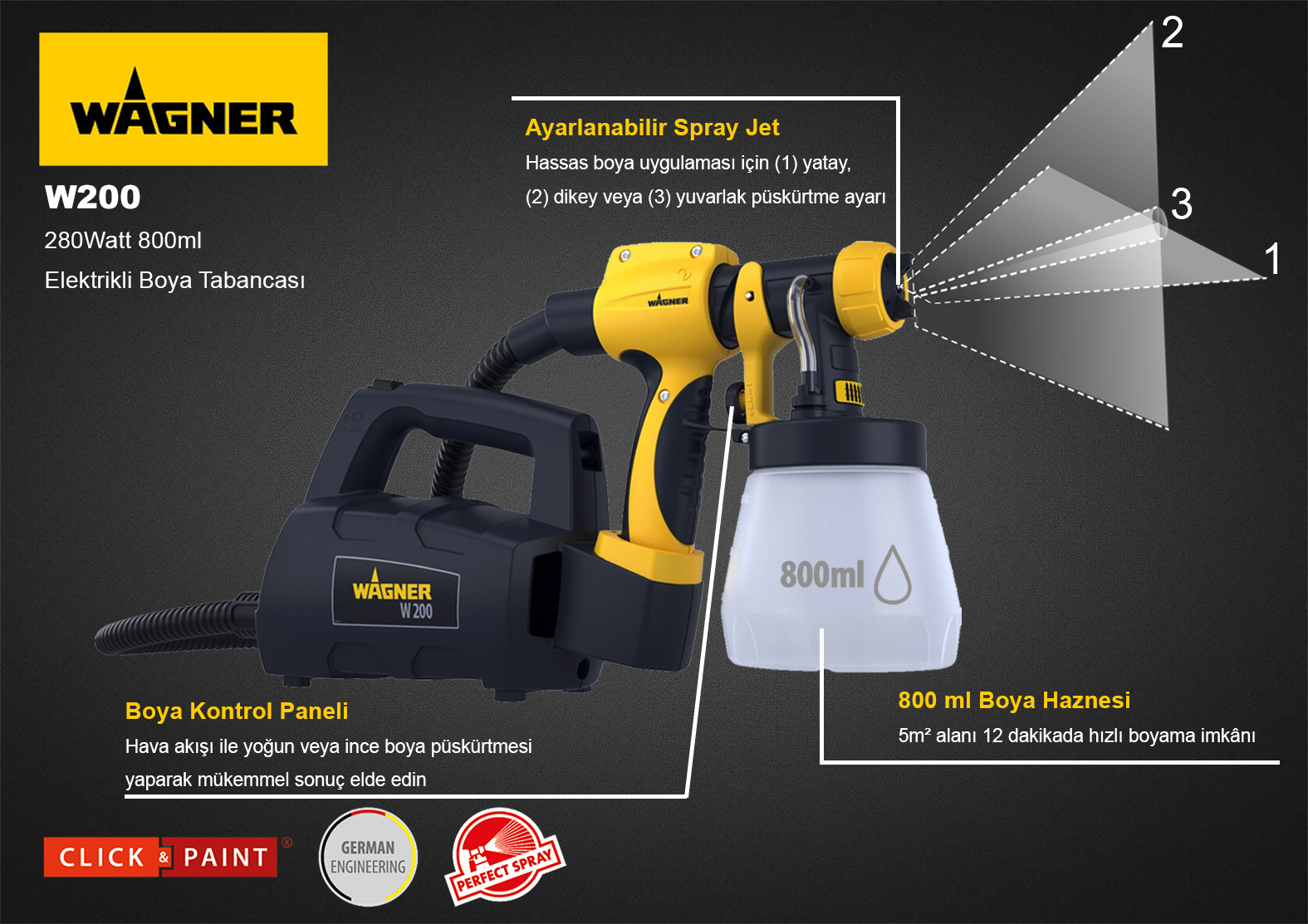 Wagner W200 460Watt 800ml Elektrikli Boya Tabancası Tekzen