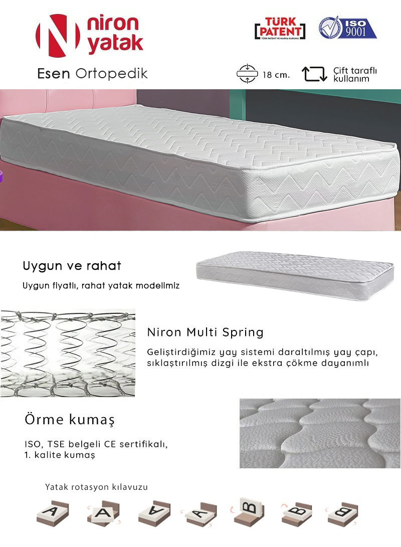 Niron Çift Kişilik Ortopedik 160x200 cm Esen Yatak Tekzen
