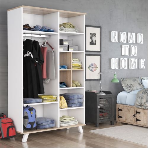 Aeka Atlas Beyaz Meşe 4 Kapaklı Çok Amaçlı Askılıklı Raflı Bölmeli