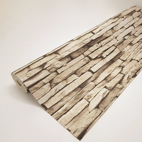 Armada Decowall 3 Boyutlu Açık Bej Taş Desenli Düz Duvar Kağıdı 16,5 m²