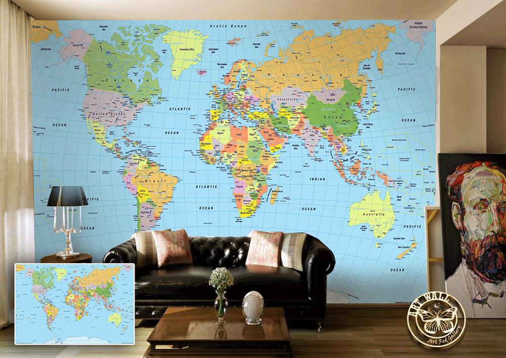 2019 ArtWall Yapışkanlı Harita Resimli Duvar Kağıdı 160x100 cm Tekzen