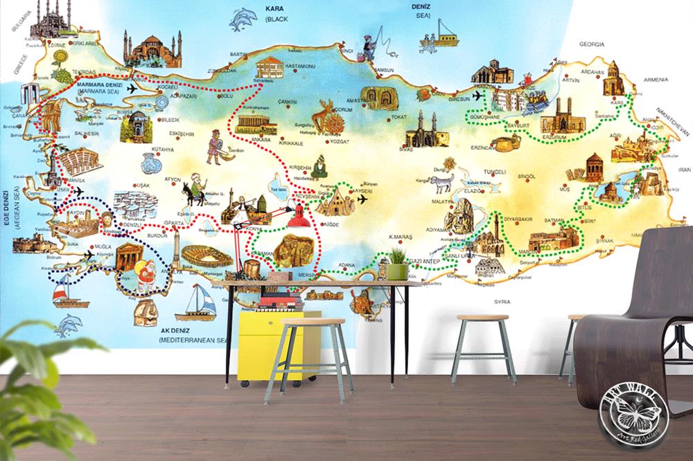 2019 ArtWall Yapışkanlı Harita Resimli Duvar Kağıdı 160x100 cm Tekzen