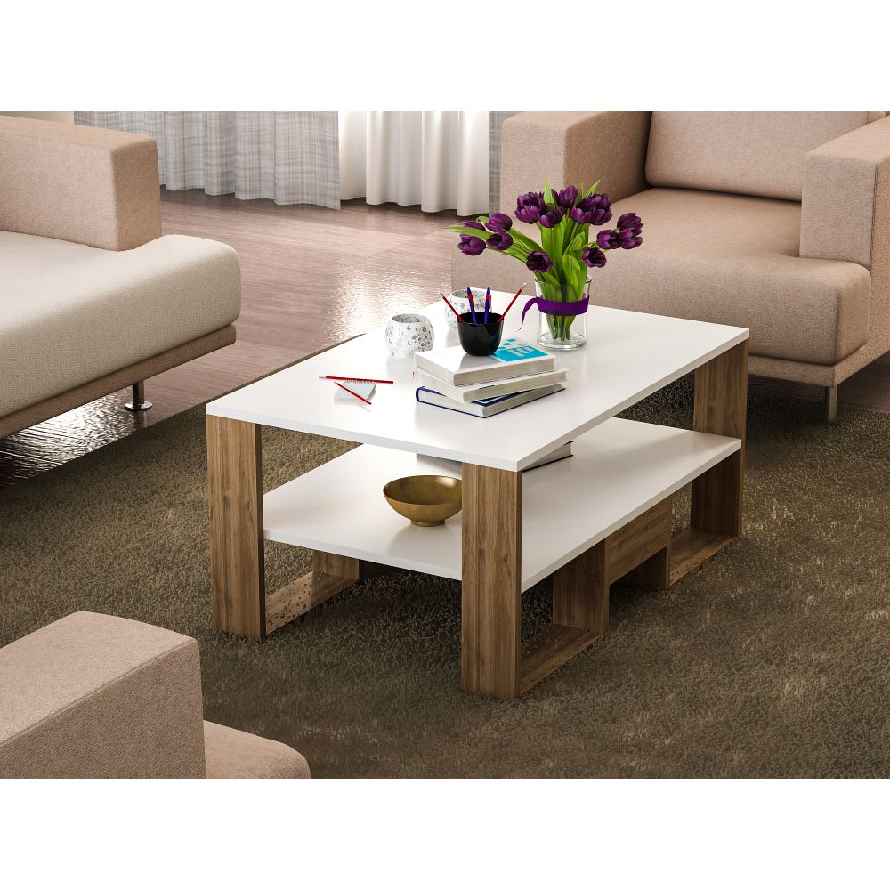 Dekorister Golden Orta Sehpa Beyaz Ceviz Tekzen