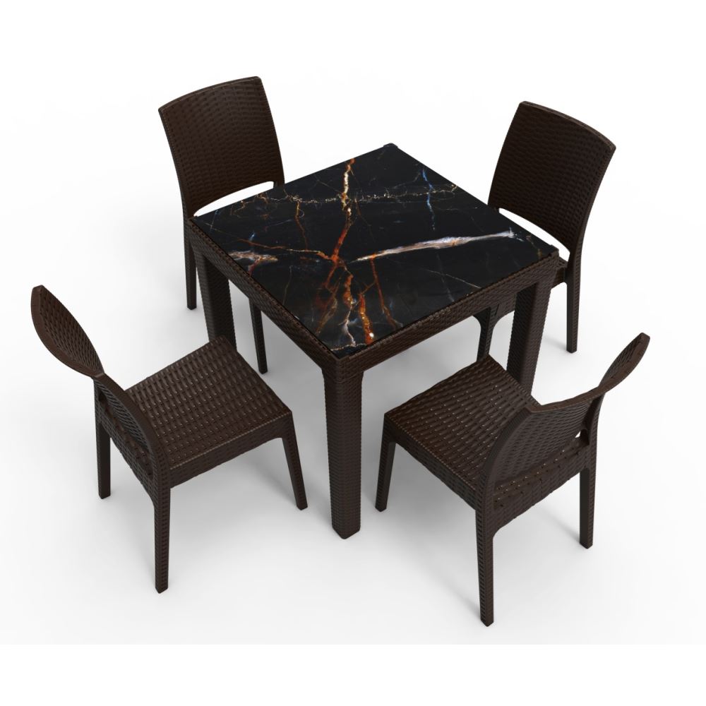 Estelia Evra Mermer Desenli 80x80 Masa + 4 Adet Elisa Sandalye