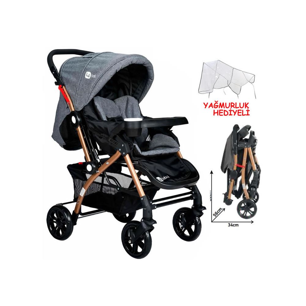 Four Baby Ab 310 Active Gold Cift Yonlu Bebek Arabasi Gri Tekzen
