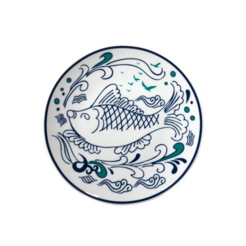 Güral Porselen Atina 20 cm Pasta Tabağı Mavi Balık Desen Tekzen