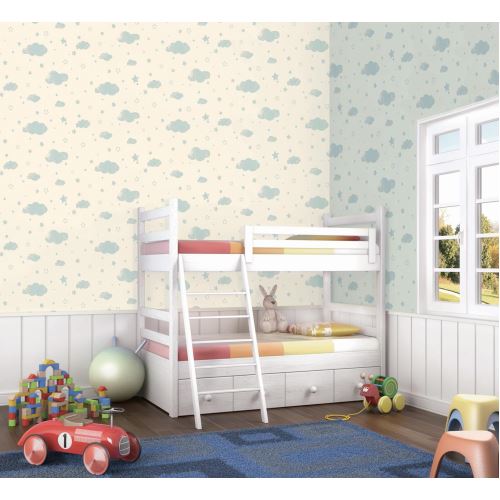 Halley 54603 Bulut Mavi Vınyl Çocuk Odası Duvar Kağıdı 5 m² 54603 Tekzen