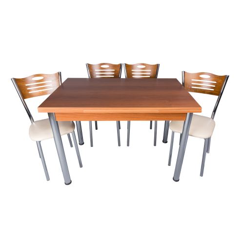 Yandan Açılır Masa ve Sandalye Takımı 6 Kişilik Ceviz Tekzen