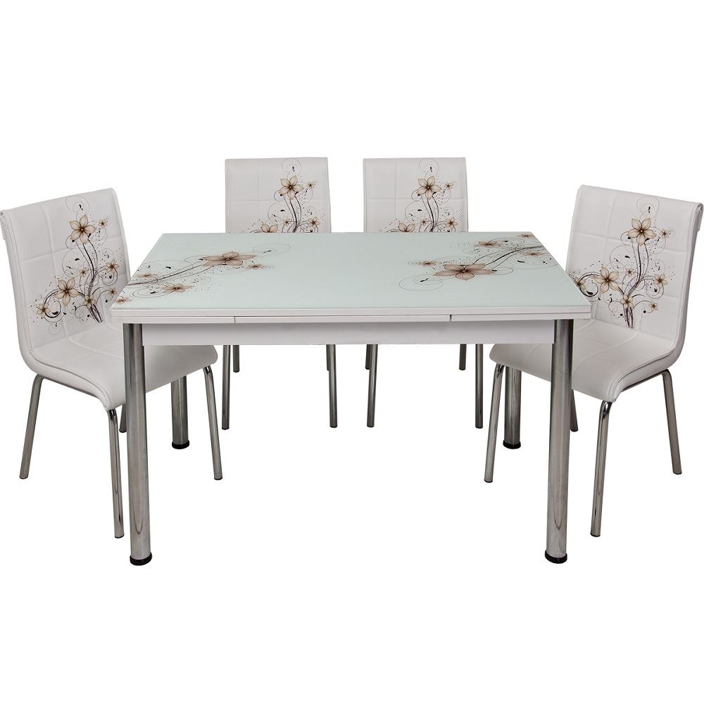 Yandan Açılır Camlı Beyaz Masa ve Sandalye Takımı Sümbül 6