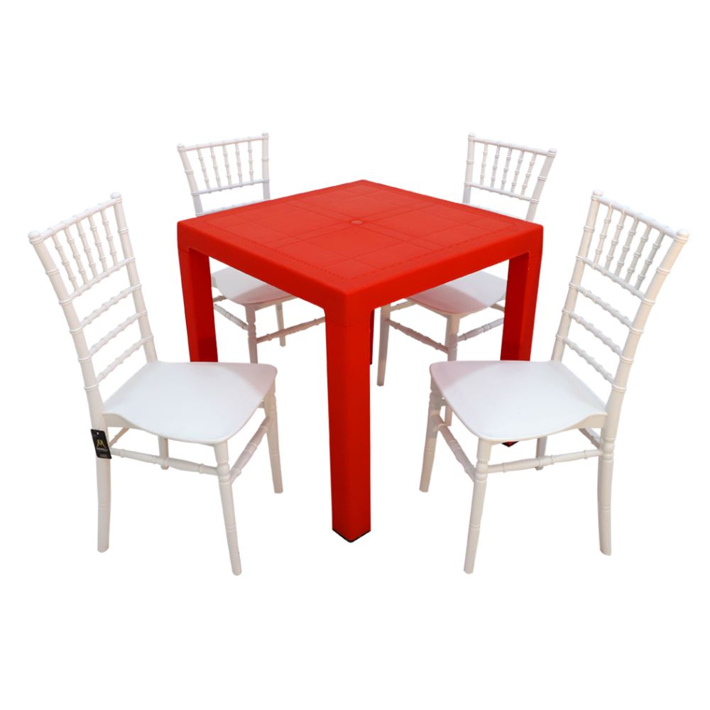 Mandella Elit 80x80 Masa + 4 Adet Silver Tifany Sandalye Set Kırmızı