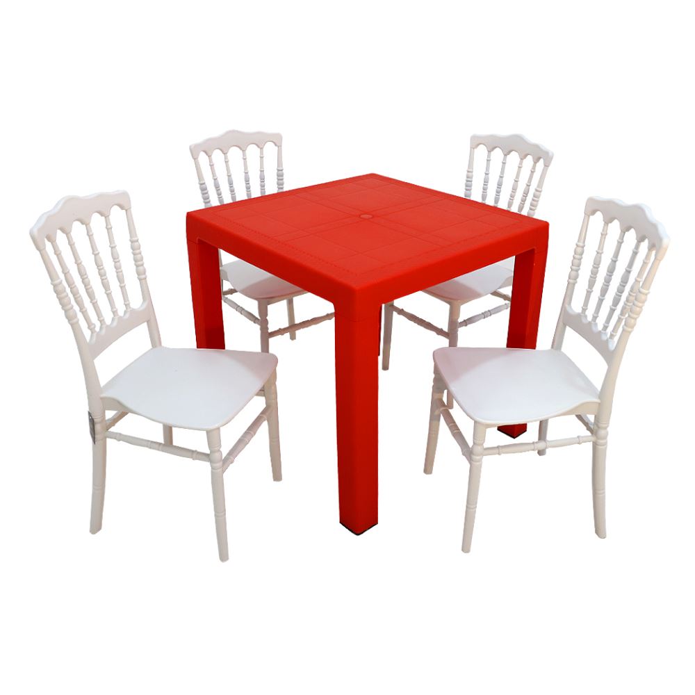 Mandella Elit 80x80 Masa + 4 Adet Silver Napolyon Sandalye Set Kırmızı