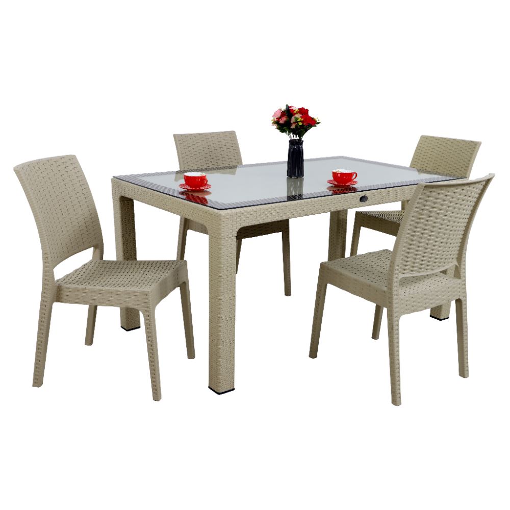 Mandella Elit 4 Kişilik Elit Sandalye Camlı Masa Takımı 90x150 cm Çöl