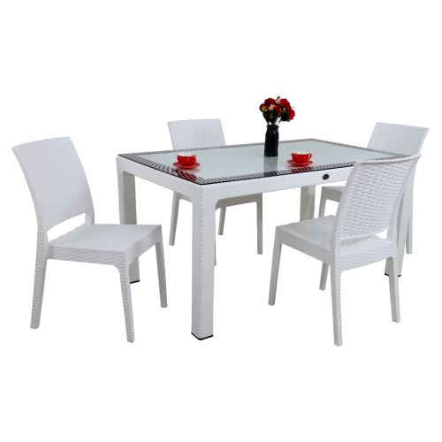 Mandella Elit 4 Kişilik Elit Sandalye Camlı Masa Takımı 90x150 cm Beyaz