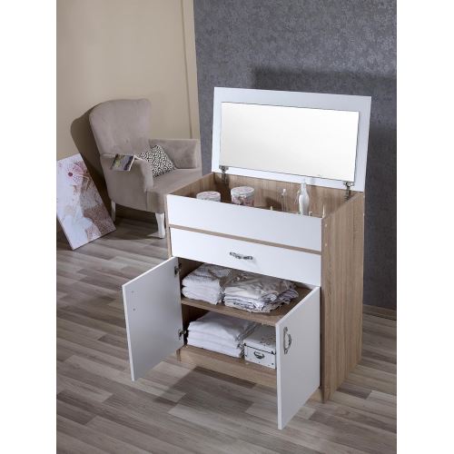 Mobusta Peria Mini Meşe Beyaz Makyaj Takı Dolabı Tuvalet