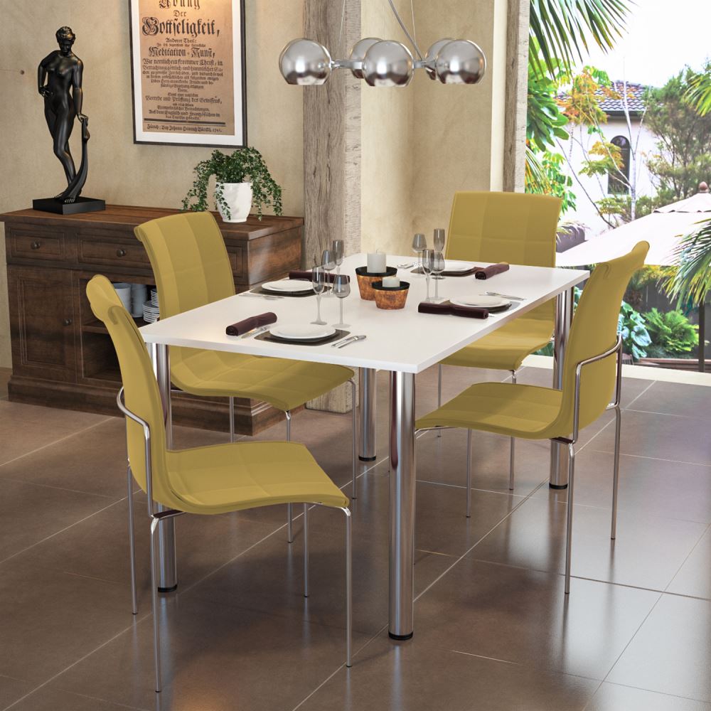 Modilayn Meriç Masa Takım Sarı 4 Klas Sandalye Metal Krom Tekzen