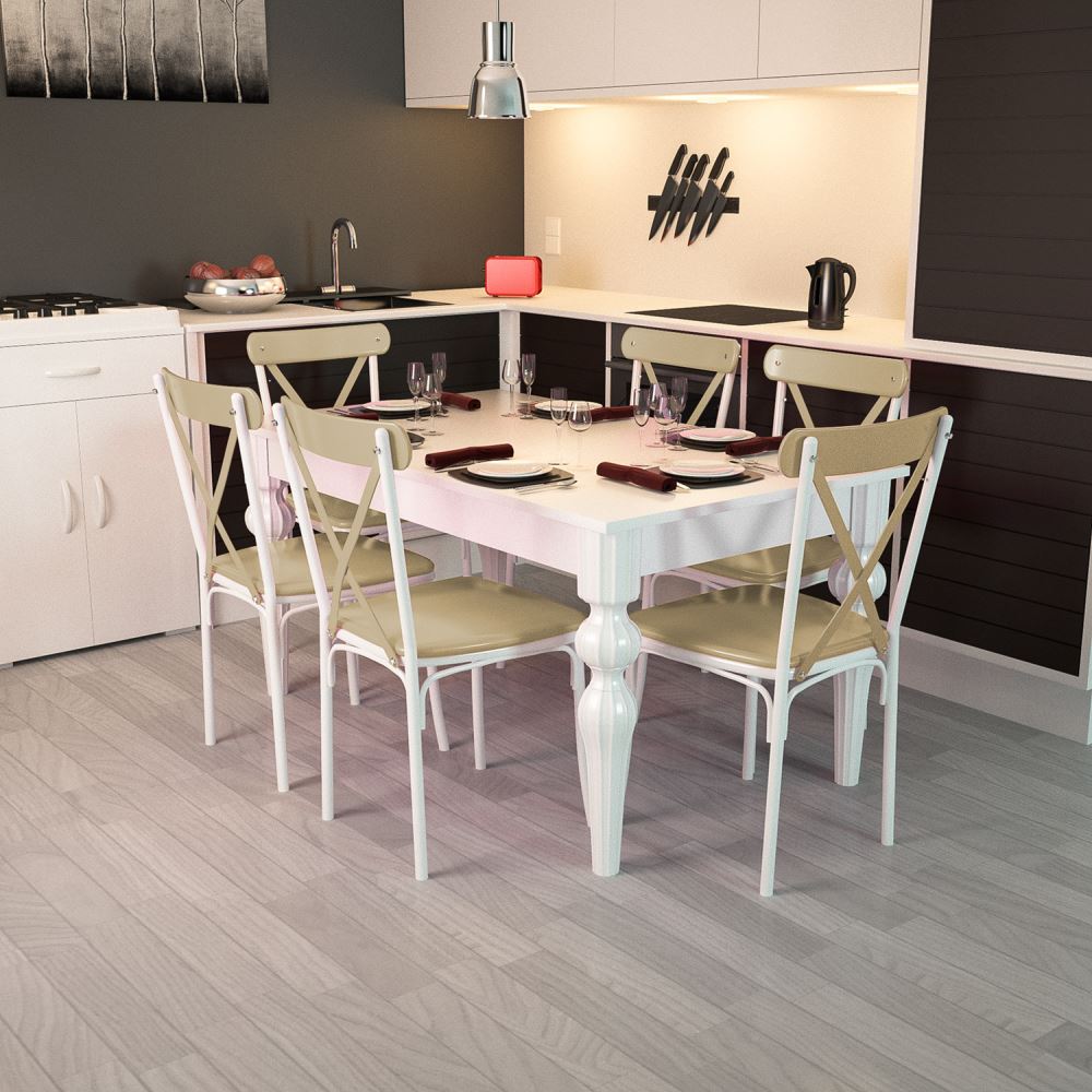 Modilayn Flora 6 Açık Kahve Torna Ayaklı Masa Sandalye Takımı