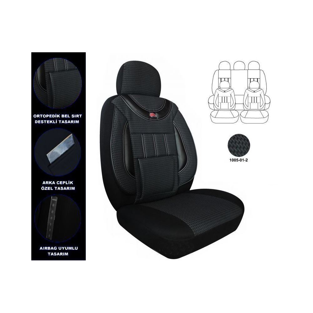 Peugeot 208 Jakarlı Koltuk Kılıfı Siyah YO116097206 Tekzen