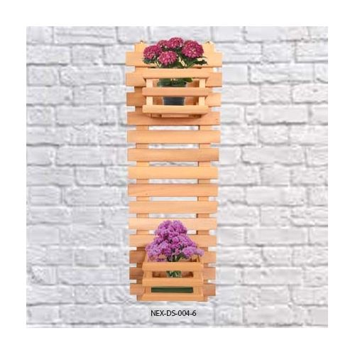 Ahşap Duvar Çiceklik 2 Saksılı Dikey Doğal Ahşap Tekzen