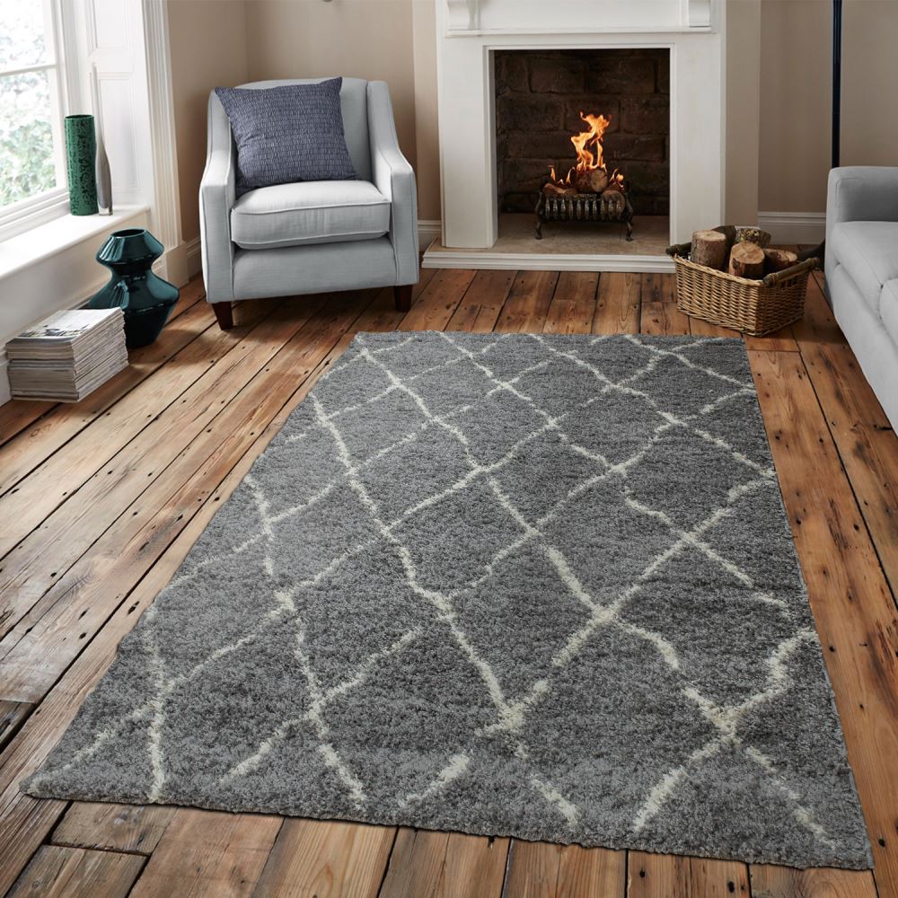Payidar Gri Krem Çizgili Shaggy Halı G0276M 80x150 cm Tekzen
