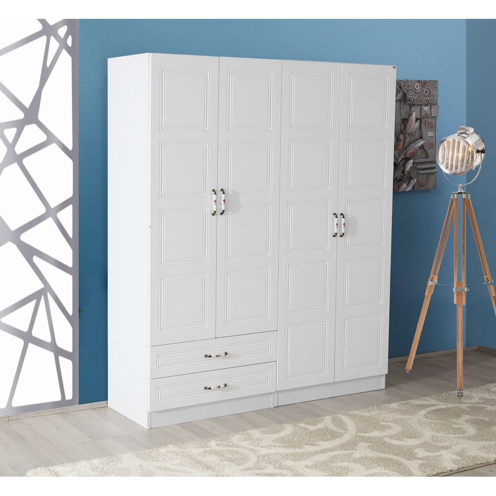 Rabi Asil 4 Kapak 2 Çekmeceli Country Gardırop Tekzen