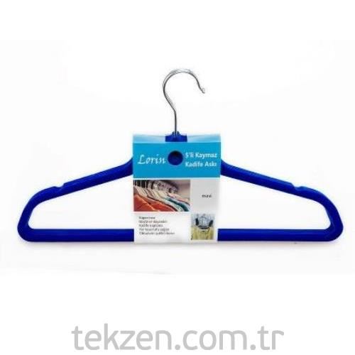 Rem Kadife Elbise Askı CS1091 5'li Mavi Renk