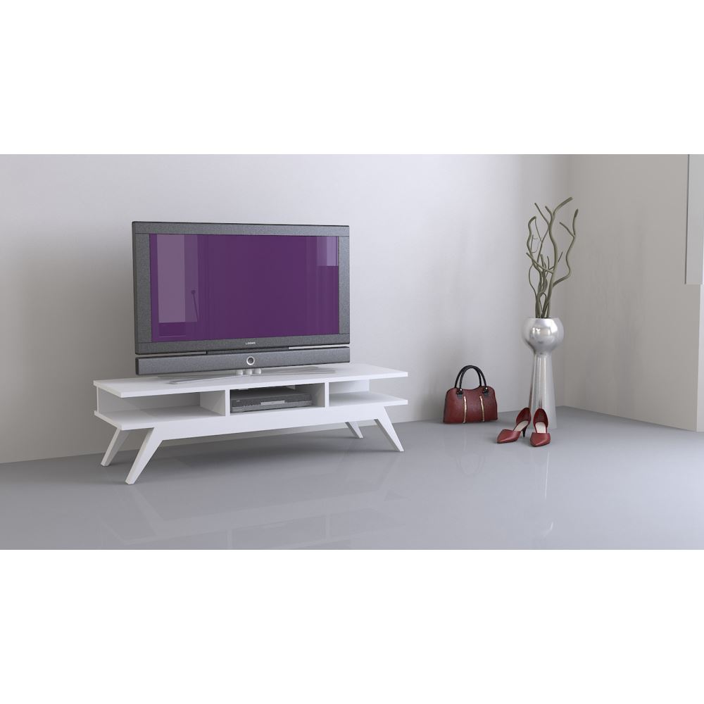 Sanal Mobilya New Retro Tv Sehpası Beyaz Tekzen